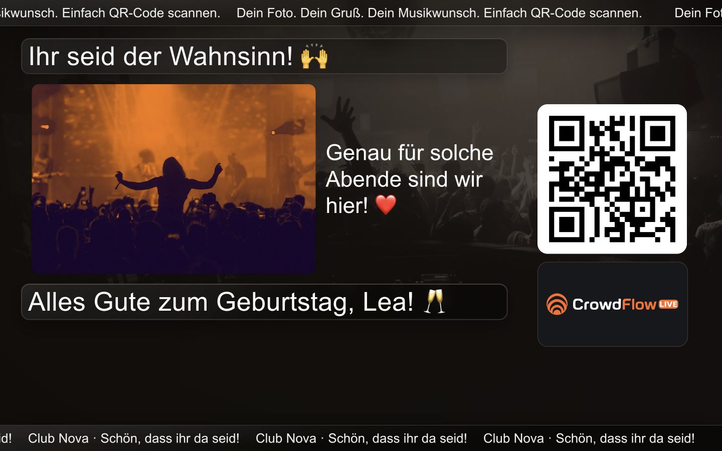 Photo wall with guest photo and ad space: CrowdFlow example