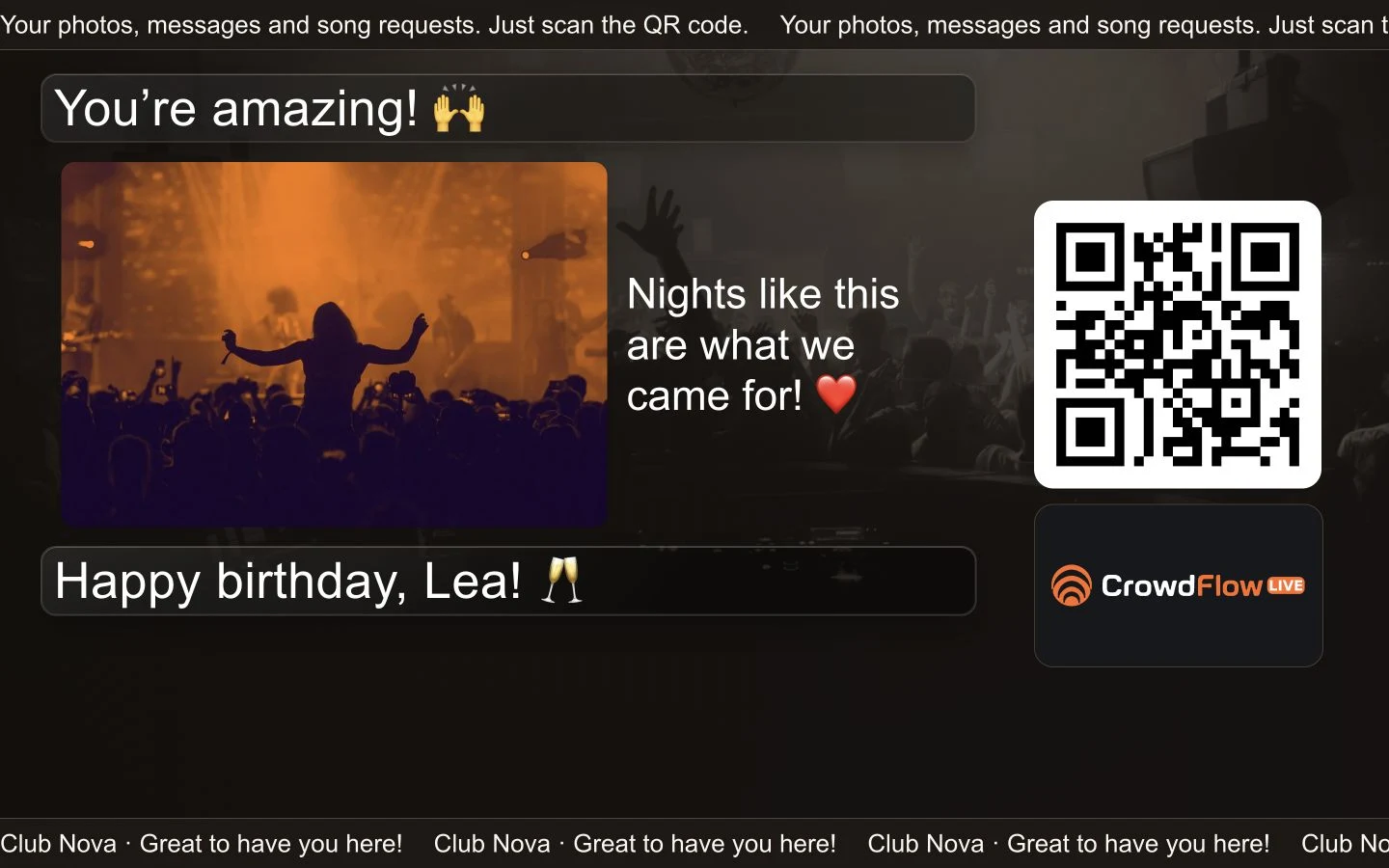Photo wall with guest photo and ad space: CrowdFlow example