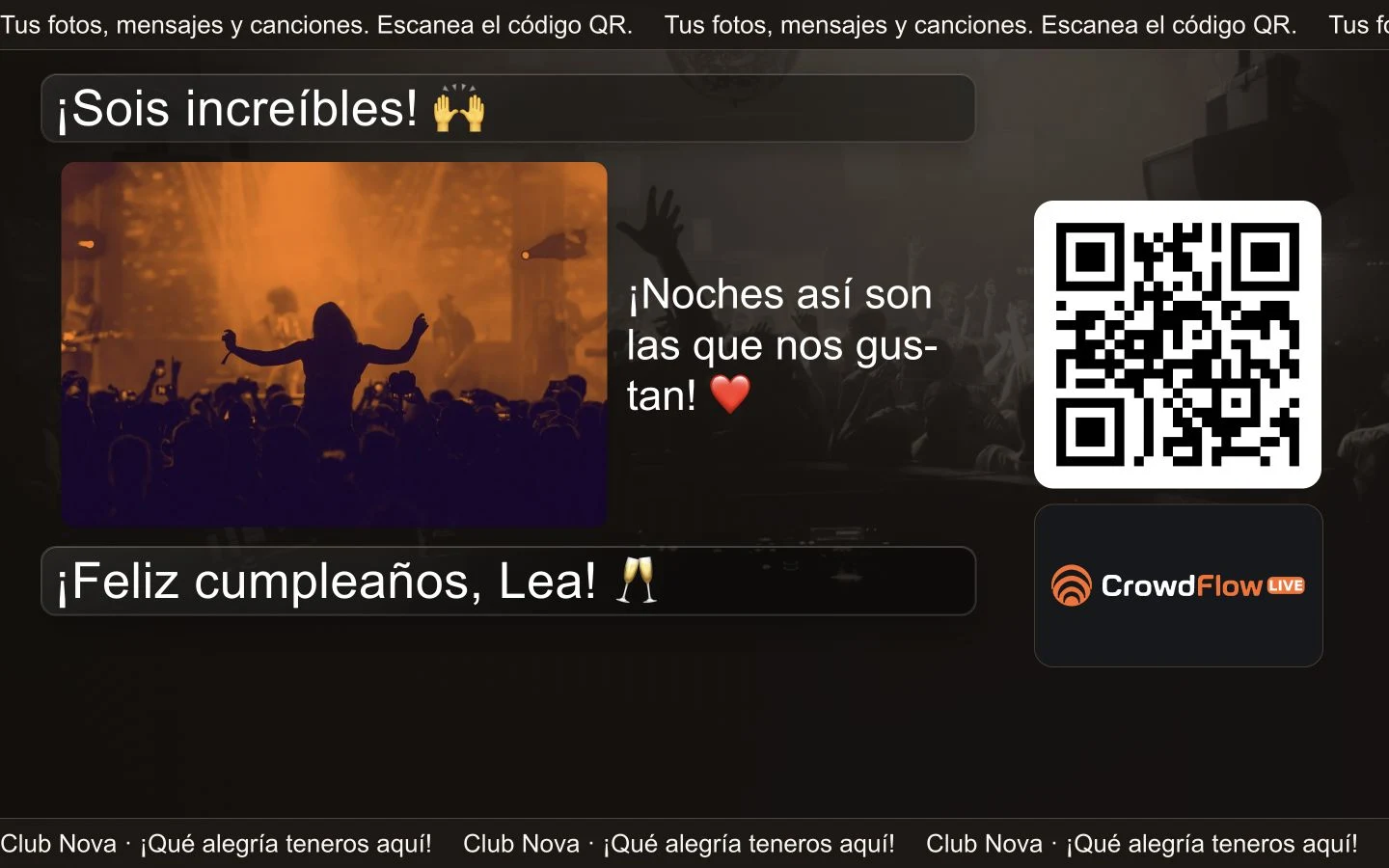 Muro con foto y espacio publicitario: ejemplo de CrowdFlow