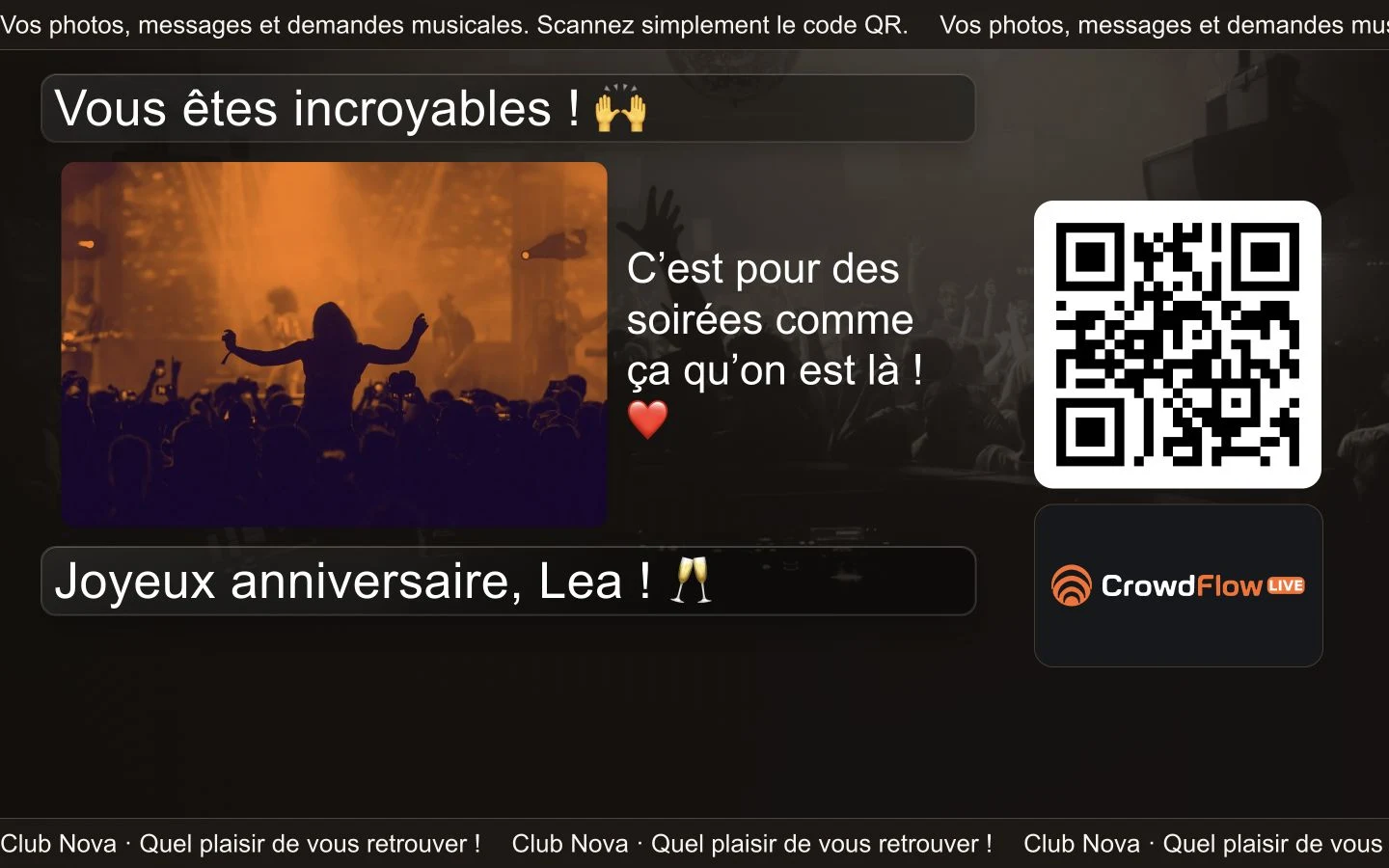 Mur avec photo et espace publicitaire : exemple CrowdFlow