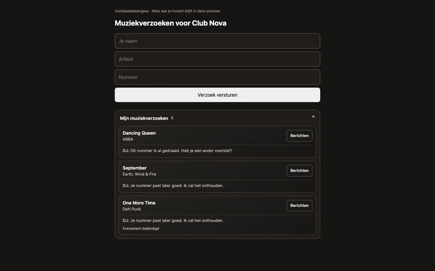 Gesprek over een muziekverzoek: CrowdFlow voorbeeld