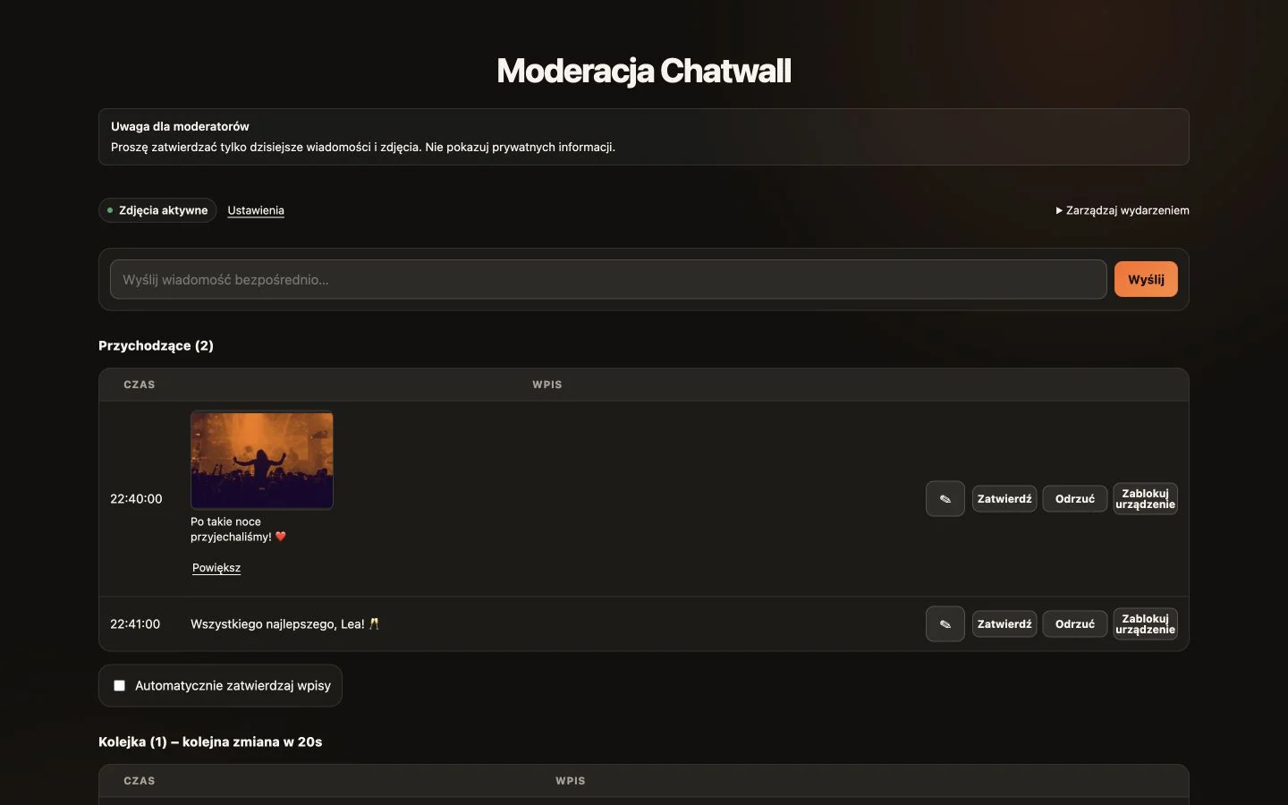 Widok moderacji: przykład CrowdFlow