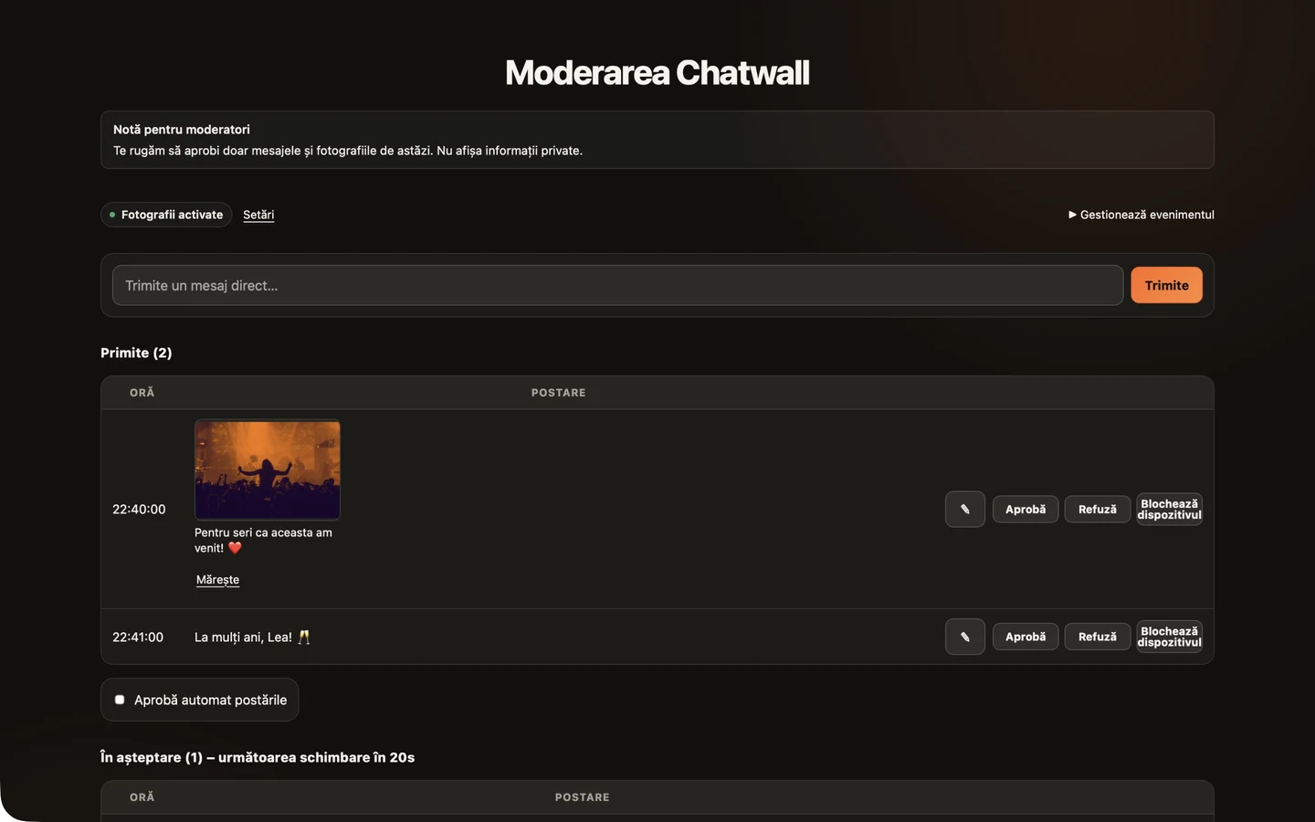 Vizualizare moderare: exemplu CrowdFlow