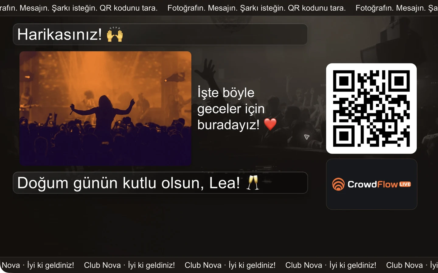 Konuk fotoğrafı ve reklam alanı ile fotoğraf duvarı: CrowdFlow örneği
